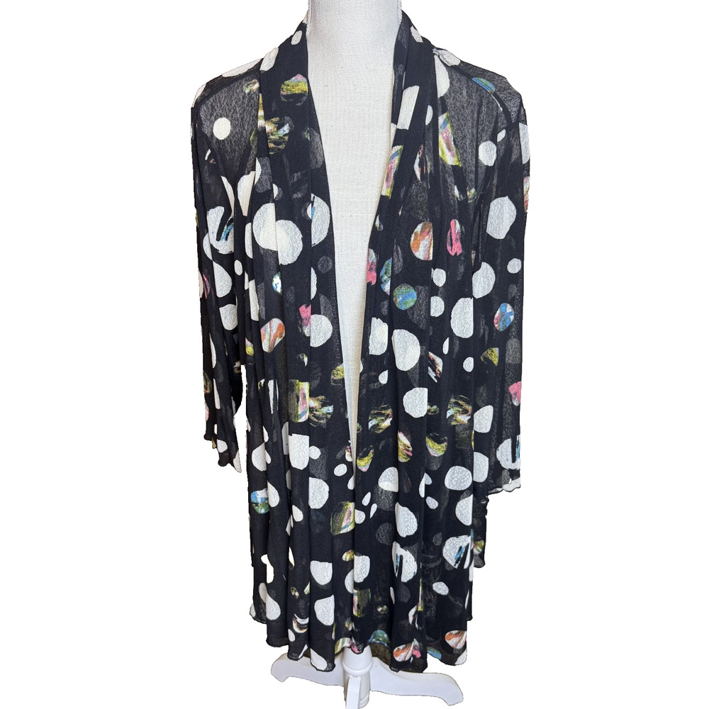 Ali Miles Open Front Duster Cardigan 1X Celestial Abstract Art sheer black moon
